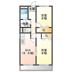 エクセル2 2DKの間取図画像