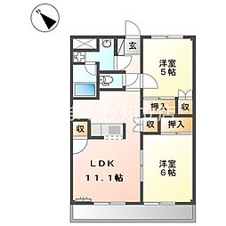 サンハピネス 2LDKの間取図画像