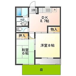 ユーハイツパーシモン 2DKの間取図画像