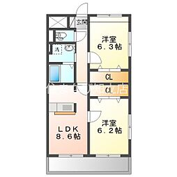 マーレ荘高浜 2LDKの間取図画像