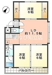 百石マンション1号館 3LDKの間取図画像