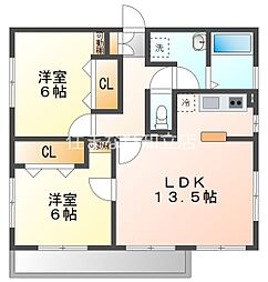 蟹江マンション 2LDKの間取図画像