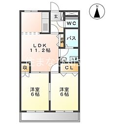 Kエスペラント12 2LDKの間取図画像