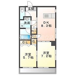 プレイン安城 4階2DKの間取り