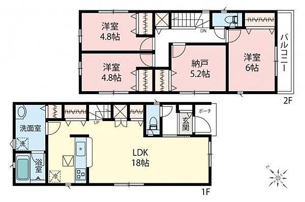 ■間取り図/18.0帖のゆとりあるLDKを中心に、家族が自然と集まる間取り設計です。