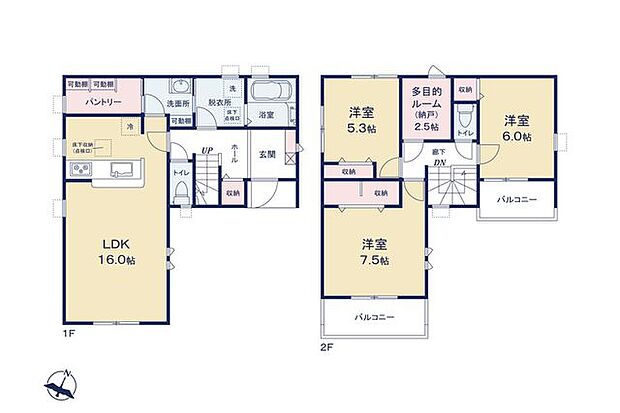 間取図/ゆったり3SLDKの間取りです。各居室に収納を備えており、衣類や季節用品などの収納場所として活用できます。
