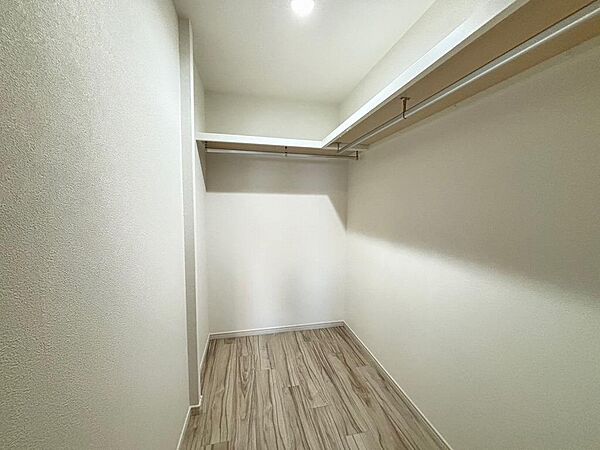 しっかり広さのあるウォークインクローゼット！中に入れるタイプなので、衣類や荷物をまとめて収納できてお部屋がスッキリします！