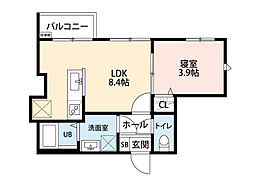 COCO川越 1階1LDKの間取り