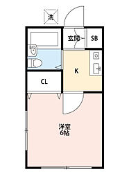 カシェート 1Kの間取図画像