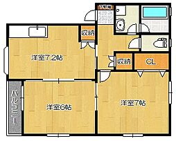 ピュア女池A 2DKの間取図画像