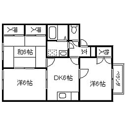 クレール上所2 3DKの間取図画像