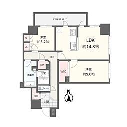 クレヴィアタワー大阪本町 2LDKの間取図画像