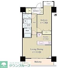 勝どきビュータワー 27階1LDKの間取り