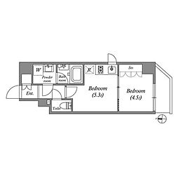 クオリタス住吉 2階1DKの間取り