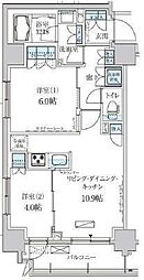 パークアクシス両国馬車通り 9階2LDKの間取り