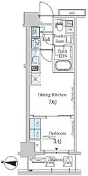 パークアクシス木場キャナル　ウエスト 8階1DKの間取り