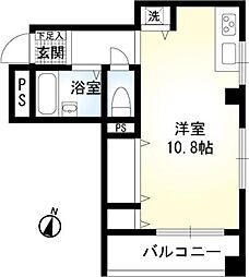 第6ホクシンビル 5階ワンルームの間取り