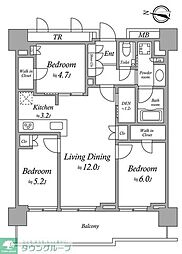 プラウドタワー亀戸クロスゲートタワー棟 7階3LDKの間取り