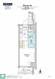 プラウドフラット両国イースト 3階1Kの間取り