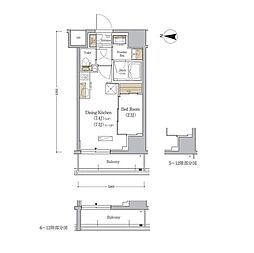 アーバネックス森下ＷＥＳＴ 5階1DKの間取り