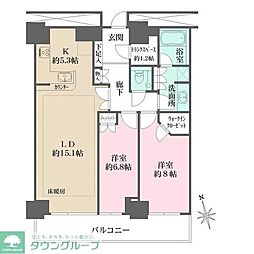 Ｗ　Ｃｏｍｆｏｒｔ　Ｔｏｗｅｒｓ　ＷＥＳＴ 12階2LDKの間取り