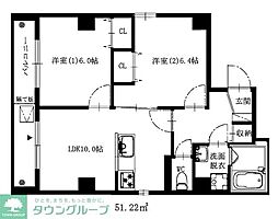 JUTOWERFRONTKINSHICHO 2LDKの間取図画像