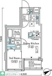 PrimeBliss蔵前 1DKの間取図画像