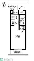 パークウェル武蔵小杉 2階ワンルームの間取り