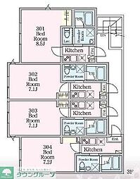 ビエンタ溝の口 3階1Kの間取り