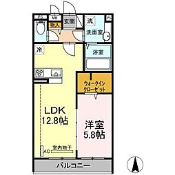 グリチネ 2階1LDKの間取り