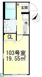 仮称元住吉新築6世帯 1Kの間取図画像