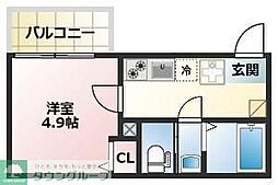リアル綱島パークテラスA棟 1Kの間取図画像