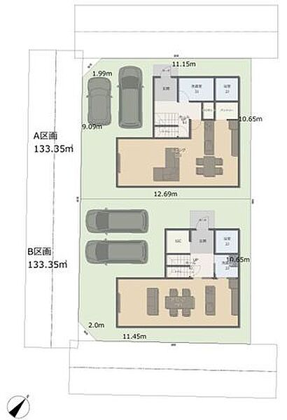 家族の暮らしやすさを第一に考えた区画図。敷地形状を活かした設計で、日当たりや風通しも良く快適な住空間を実現できます。