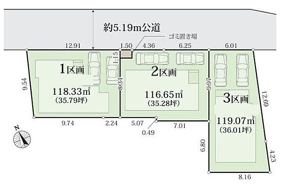 家族の暮らしやすさを第一に考えた区画図。敷地形状を活かした設計で、日当たりや風通しも良く快適な住空間を実現できます。