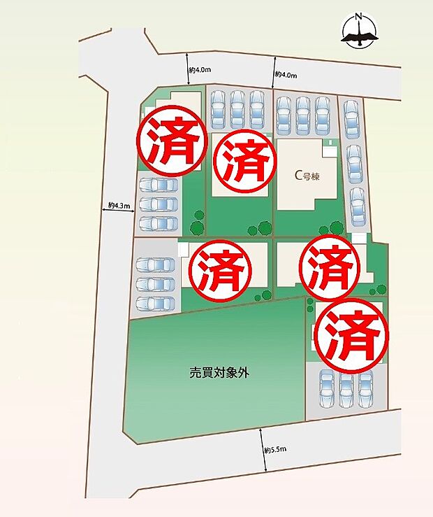 配置図　カースペース駐車並列３台可能！