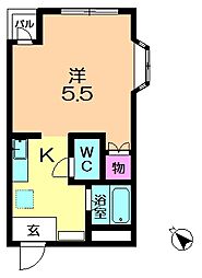 ルミエール1号館 1Kの間取図画像