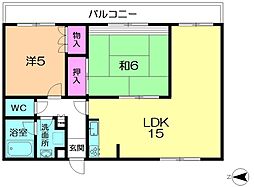 オークリーフ西大寺 2LDKの間取図画像
