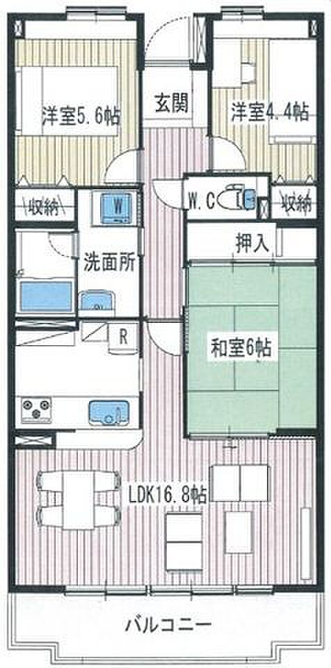 千葉北ダイヤモンドマンション(3LDK) 4階の間取り
