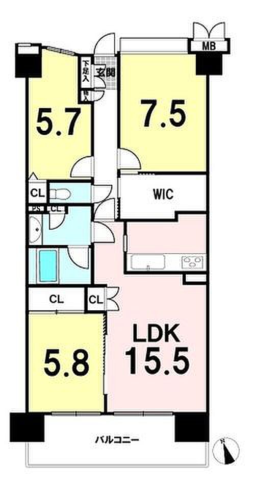 クレアガーデン船橋(3LDK) 6階の間取り