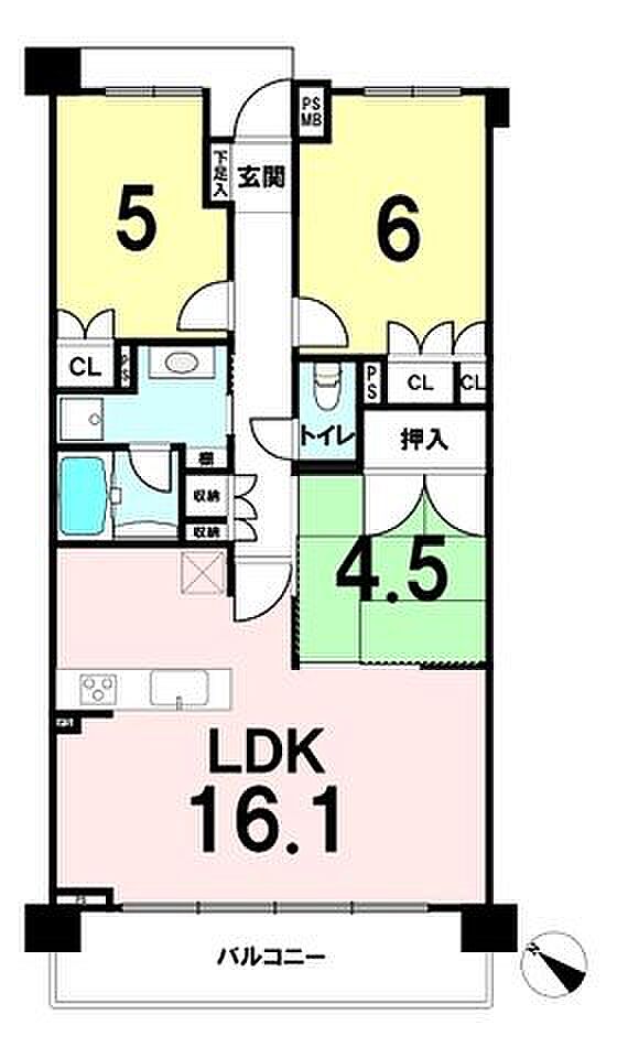 3LDK　壁芯70.95m2