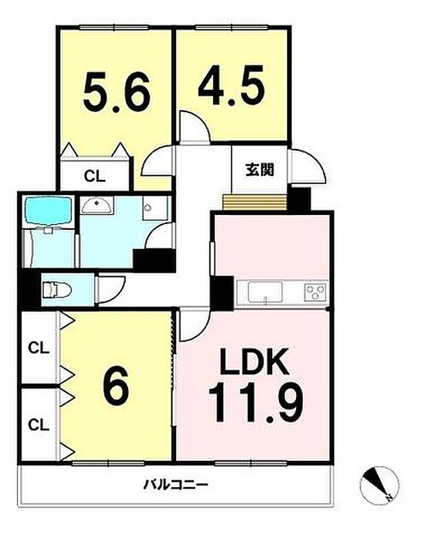 ペルル稲毛(3LDK) 3階の間取り