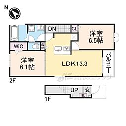 JR福知山線 福知山駅 バス14分 下六人部下車 徒歩5分の賃貸アパート 2階2LDKの間取り