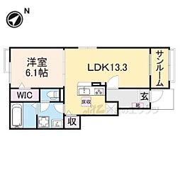 ハーモニー福知山C棟 1階1LDKの間取り