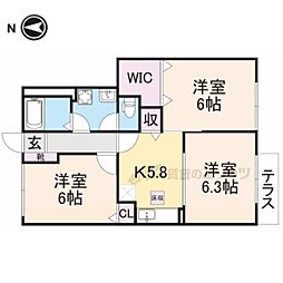 パパイヤプレースA 1階3DKの間取り