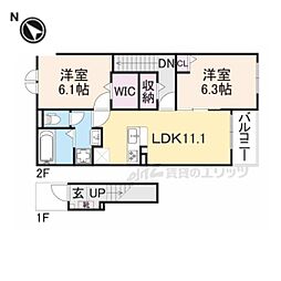 JR山陰本線 園部駅 徒歩25分の賃貸アパート 2階2LDKの間取り