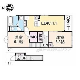 JR山陰本線 園部駅 徒歩25分の賃貸アパート 2階2LDKの間取り