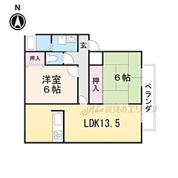 アルデア岸ノ上オエステ 2階2LDKの間取り