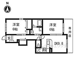JR山陰本線 園部駅 徒歩15分の賃貸アパート 1階2LDKの間取り