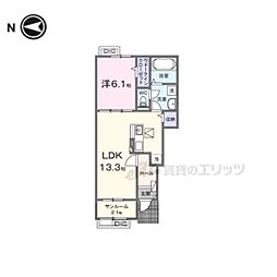JR山陰本線 石原駅 バス4分 前田下車 徒歩6分の賃貸アパート 1階1LDKの間取り