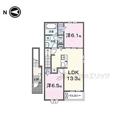 キング・ヒルズII 2階2LDKの間取り